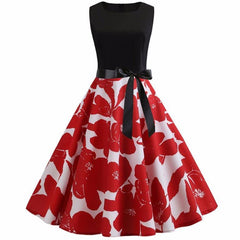 Robe Pin Up Fleurs Rouge Noir Blanc