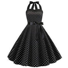 Robe Pin Up Noir à Pois Blanc