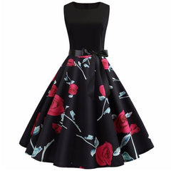 Robe Pin Up Rockabilly Fleurs Rouge Noir Blanc