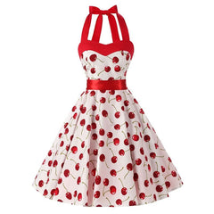 Robe Pin-Up Blanche à Cerises Rouges