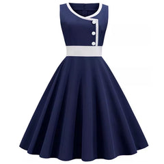 Robe Pin-Up Bleu Marine à Boutons