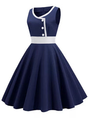 Robe Pin-Up Bleu Marine à Boutons – Daisy
