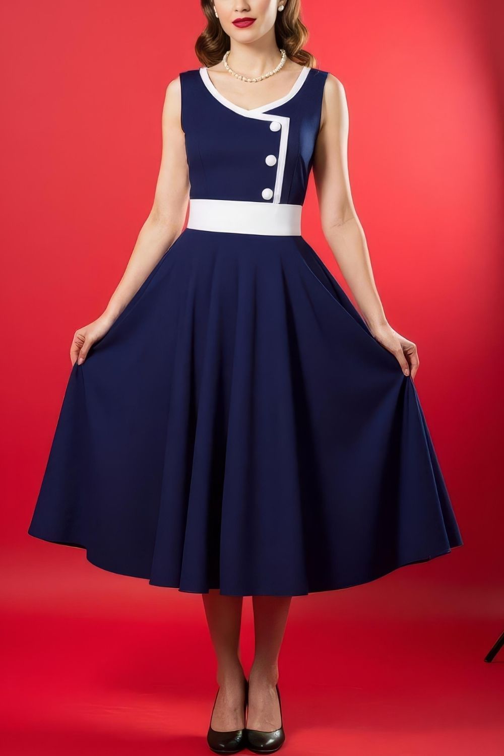 Robe Pin-Up Bleu Marine à Boutons – Daisy