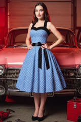 Robe Pin-Up Bleue Ciel à Pois Blancs – Trudy