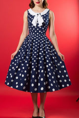 Robe Pin-Up Bleue Marine à Pois Blancs Style Marin – Roxanne