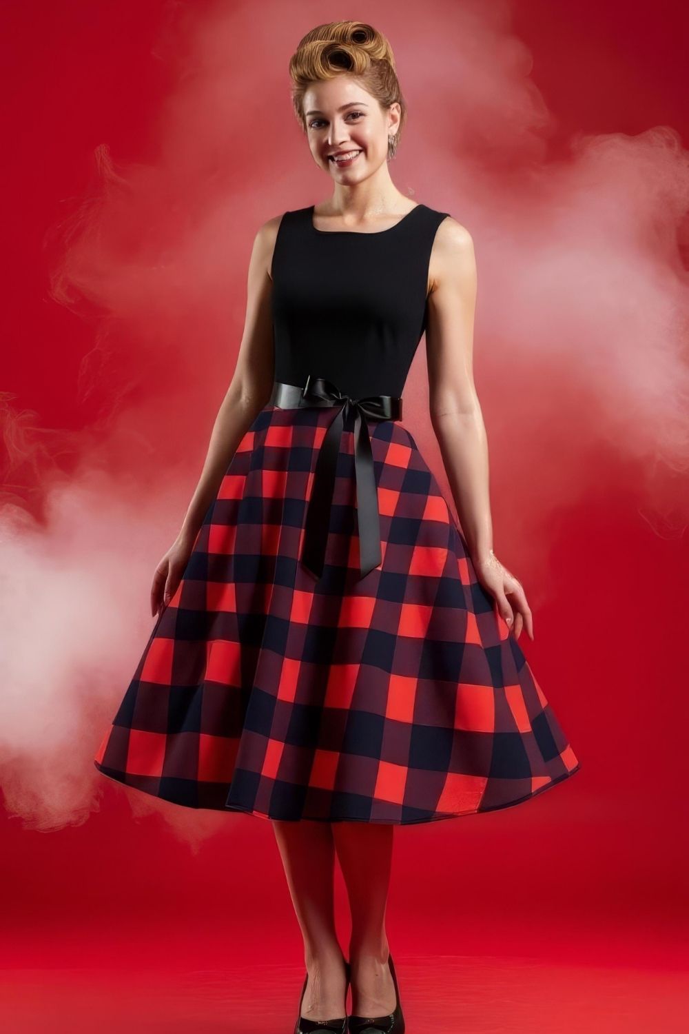 Robe Pin-Up Écossaise Rouge & Noire – Francine