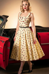 Robe Pin-Up Jaune Pastel Cerises – Ginger