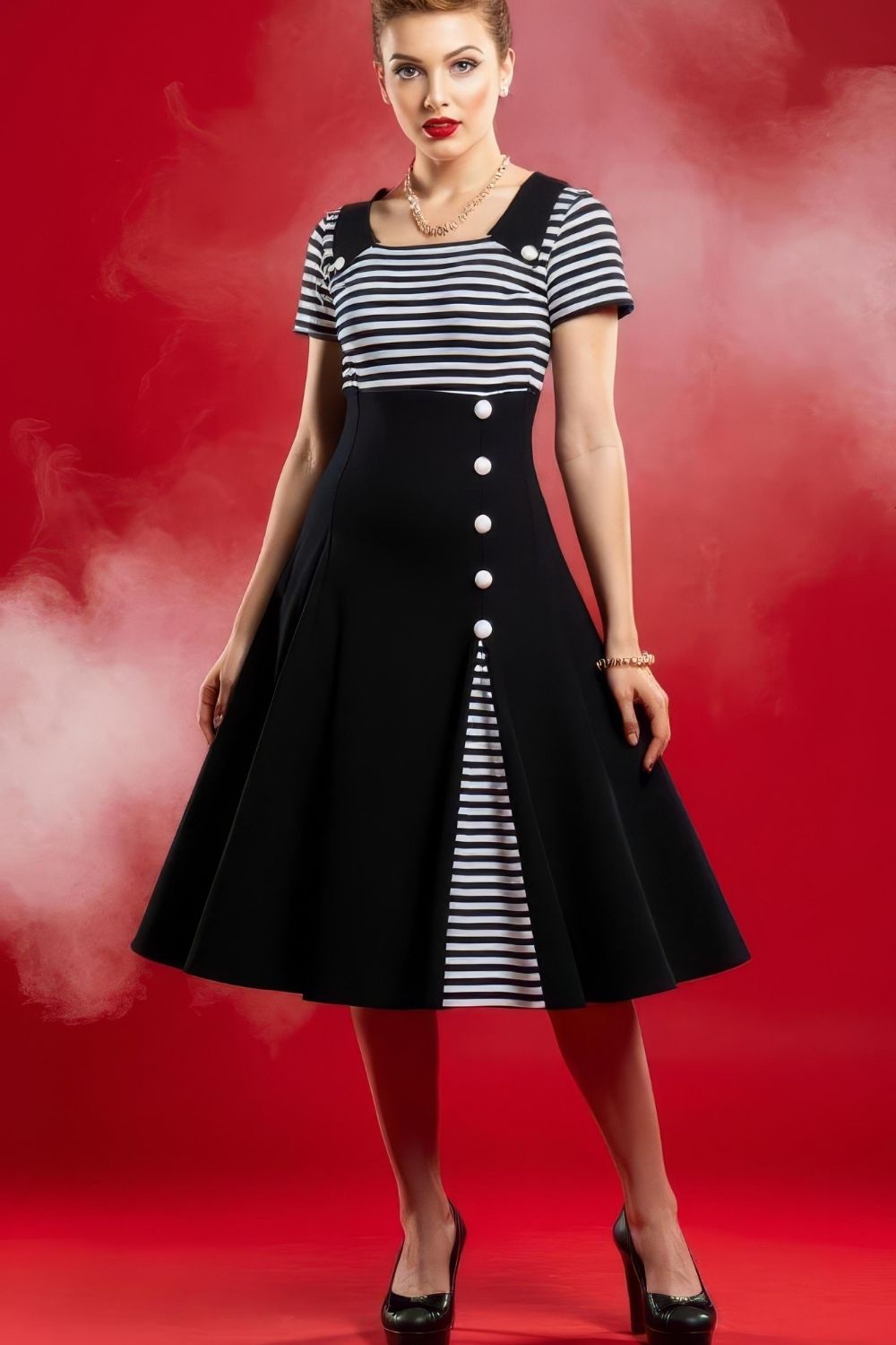 Robe Pin-Up Noire & Blanche Style Marin – Tootsie