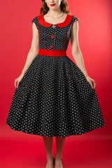 Robe Pin-Up Noire à Petit Pois Blanc & Col Rouge – Violeta