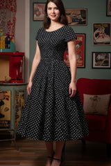 Robe Pin-Up Noire à Petits Pois Blancs – Estella