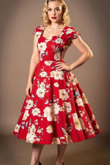 Robe Pin-Up Rouge Grosses Fleurs – Ruby