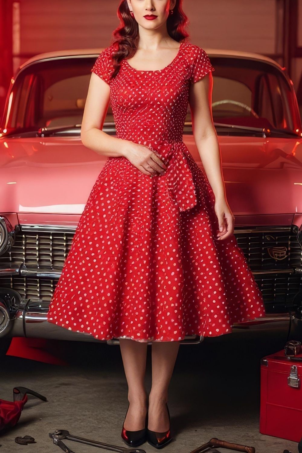 Robe Pin-Up Rouge à Petits Pois Blanc – Anita