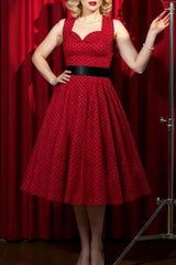 Robe Pin-Up Rouge à Pois Noirs & Col Licou – Dolores