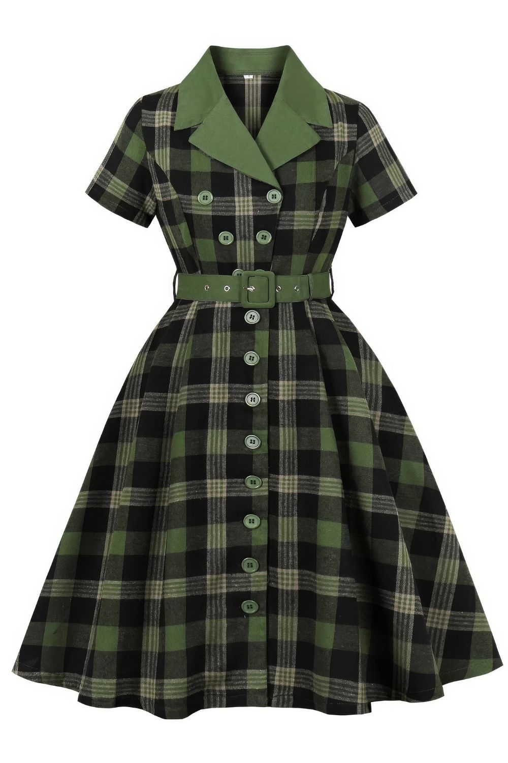 Robe Pin-Up à Carreau et Col Chemisier