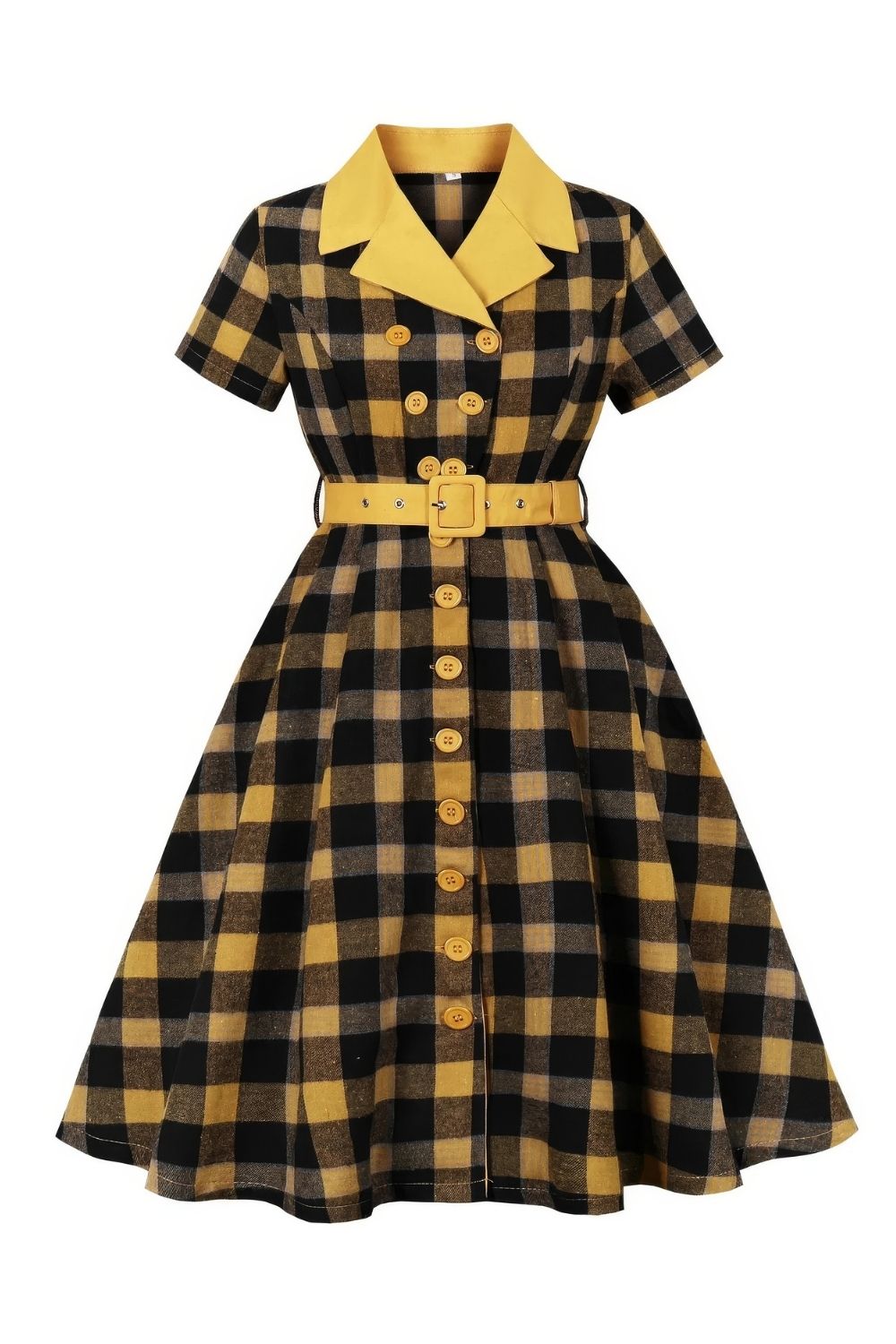 Robe Pin-Up à Carreau et Col Chemisier