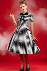 Robe Pin-Up à Chemisier Rayée en Noir et Blanc – Yvonne