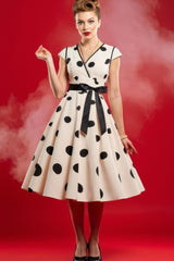 Robe Pin-Up de Cérémonie Blanche à Pois Noirs – Rosalia