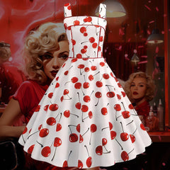 Robe Pin-Up <br> Blanche à Cerises <br> Vintage 50's