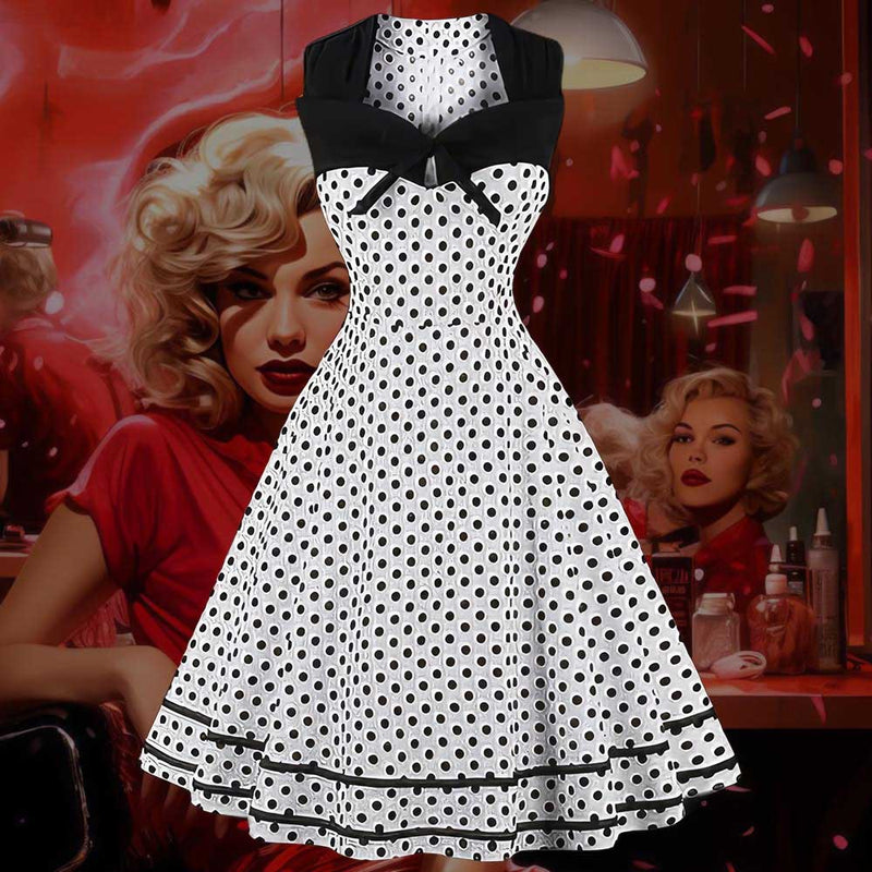 Robe Pin-Up <br> Blanche à Petits Pois Noirs