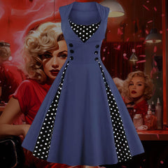 Robe Pin-Up Bleu Marine à Pois – Geneva 38 (S)