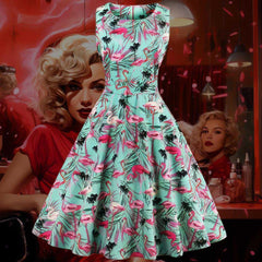 Robe Pin-Up <br> Flamants Roses <br> Vintage 50's