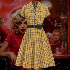 Robe Pin-Up <br> Jaune à Carreaux 40's 50's 60's