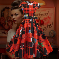 Robe Pin-Up <br> Motif de Noël <br> Vintage 50's