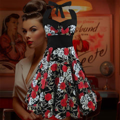 Robe Pin-Up <br> Noire à Têtes de Mort <br> Vintage 50's