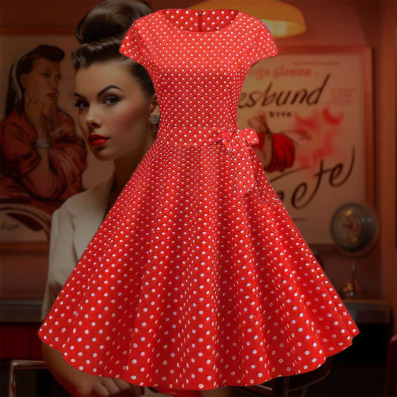 Robe Pin-Up <br> Rouge à Petits Pois Blanc