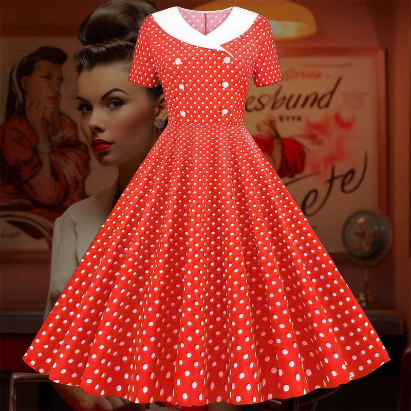 Robe Pin-Up <br> Rouge à Pois Blancs Chic