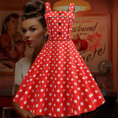 Robe Pin-Up <br> Rouge à Pois Blancs <br> Rétro 50's