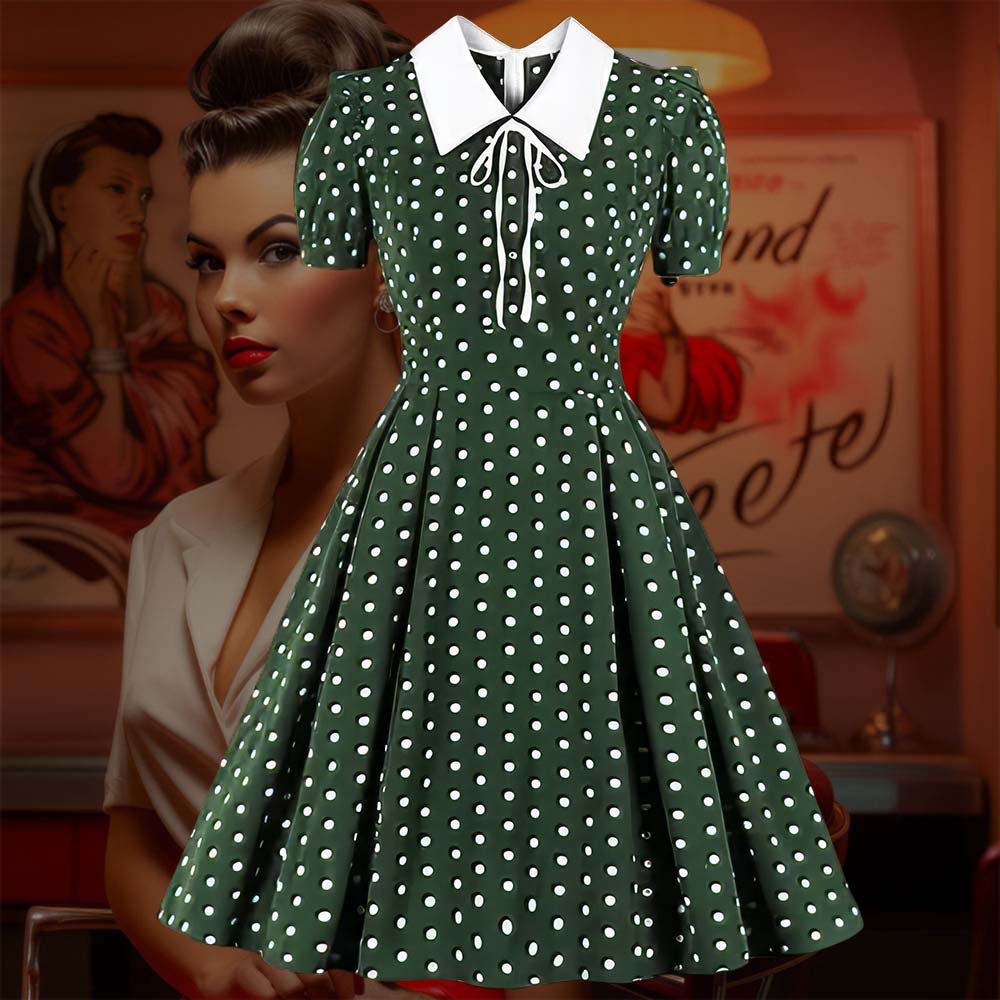 Robe Pin-Up <br> Verte à Pois