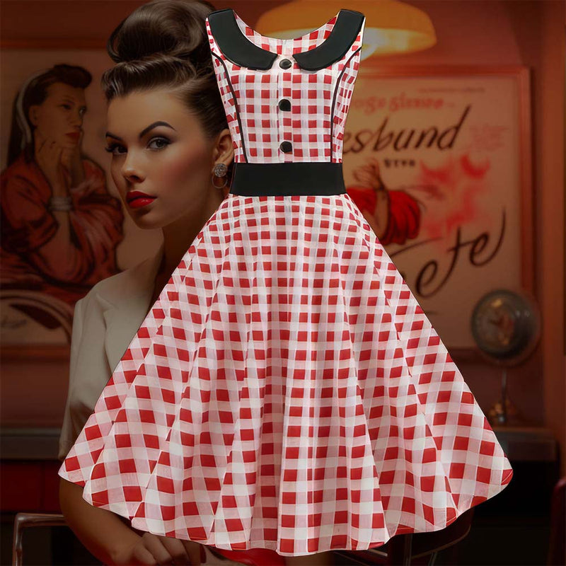 Robe Pin-Up <br> Vichy Blanche & Rouge <br> pour Guinguette