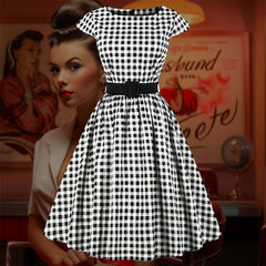 Robe Pin-Up <br> Vichy Noire & Blanche <br> Vintage 50's