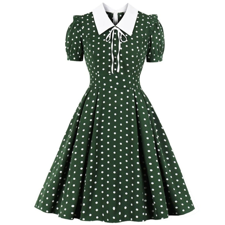 Robe Retro Verte à Pois