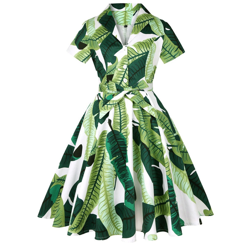 Robe Pin-Up Feuilles Tropicales