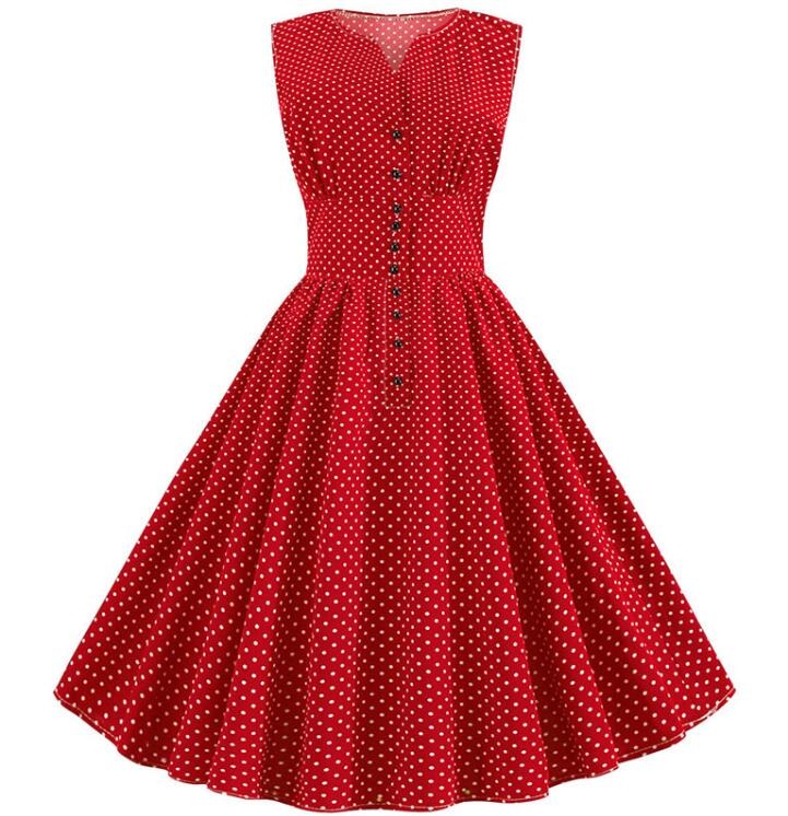 Robe Pin-Up Rouge à Petits Pois Blancs