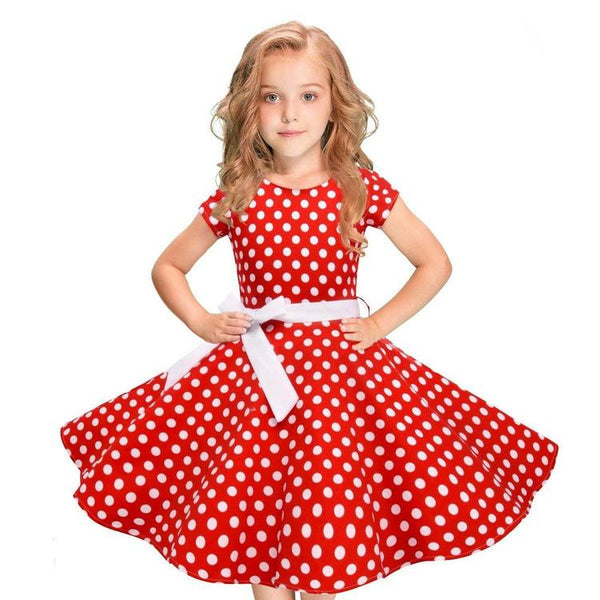 Pois Robe Rockabilly Enfant Robe Pin-Up Rouge à Pois Blancs