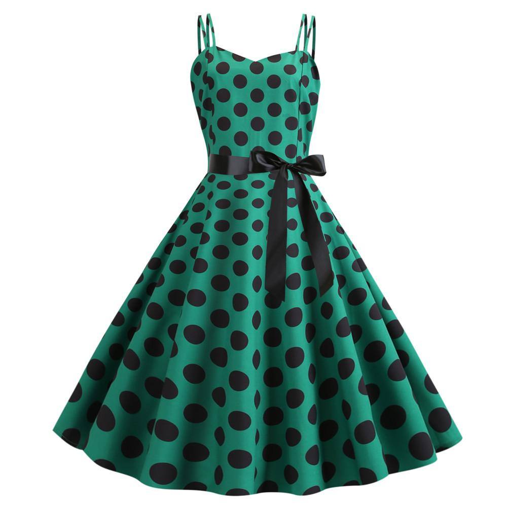 Robe Vintage Verte à Pois