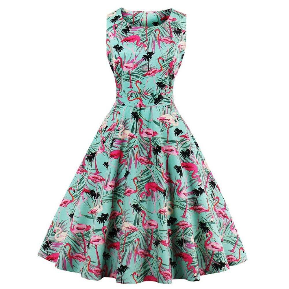 Robe Vintage Flamant Rose Robe Pin Up